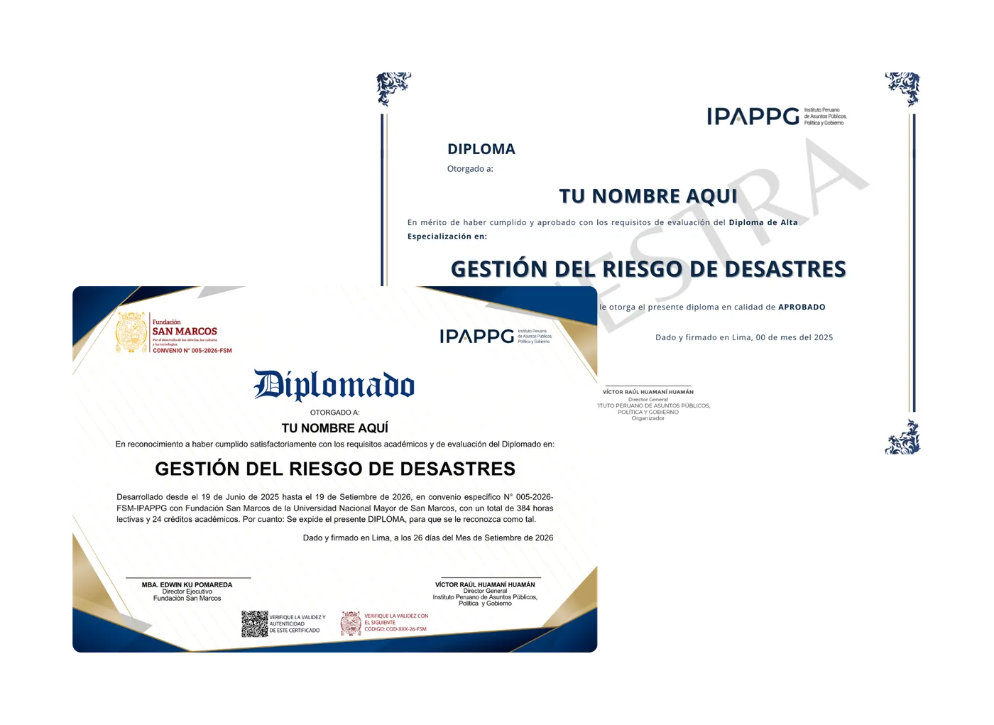 Certificado del diplomado con aval de IPAPPG · Fundación San Marcos (UNMSM)